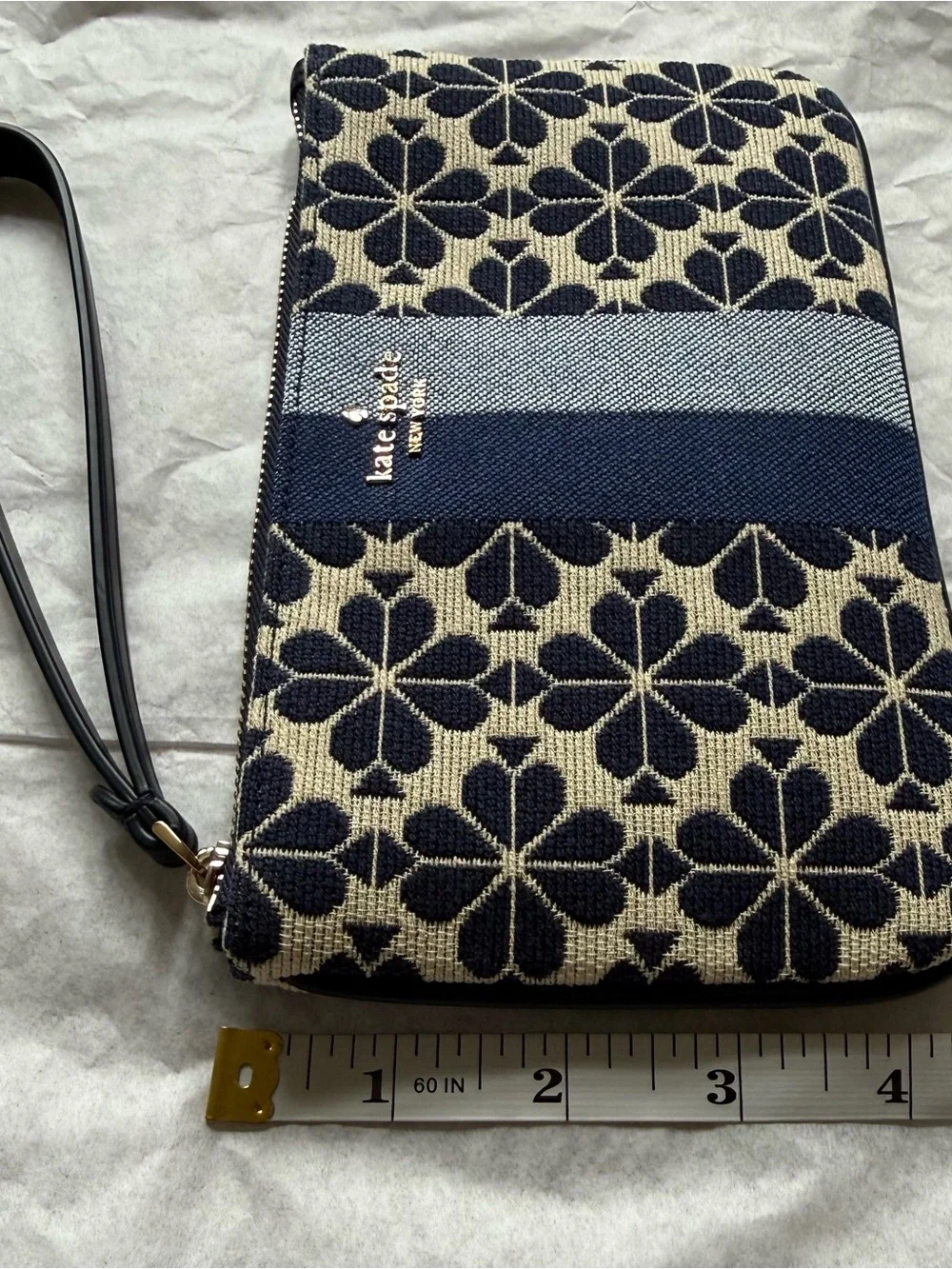 kate spade Navy and Cream Floral Stripe Wristlet